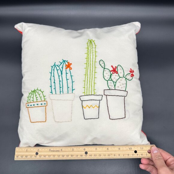Throw Pillow Handmade Cactus Red Velvet Back Embroidered Square Decorative - Picture 8 of 9